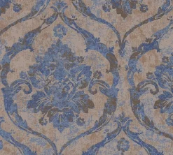 Vliestapete Barock Shabby Beige Blau Metallic 79019-1