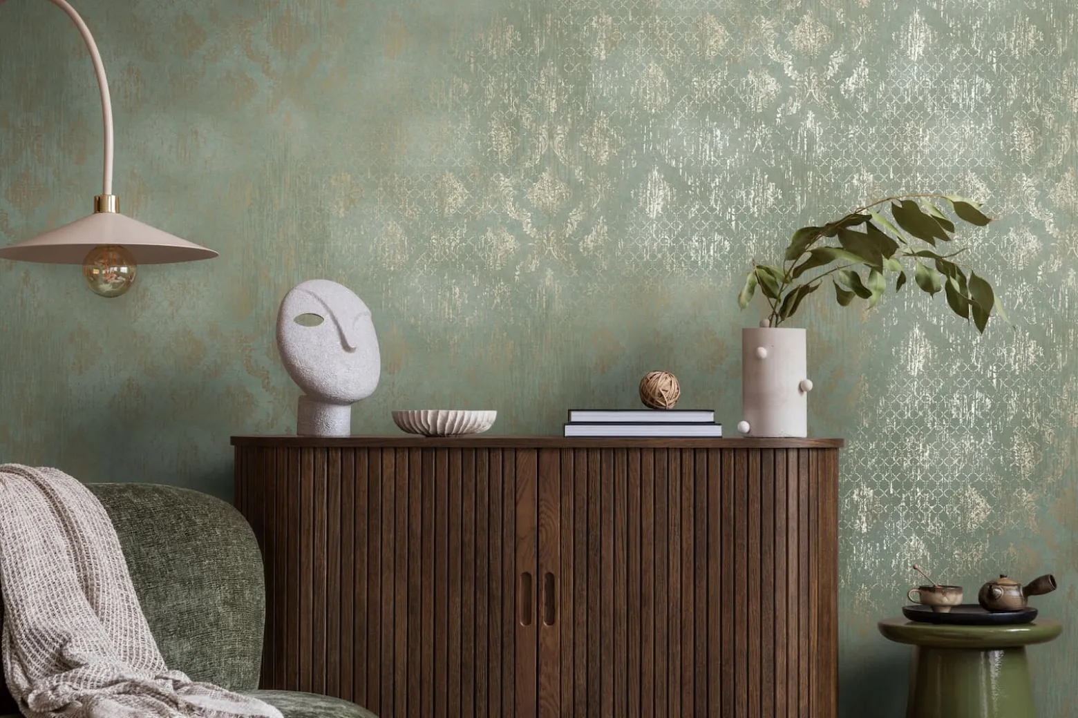 Vliestapete Barock Used-Look Grün Gold Metallic 78672-5