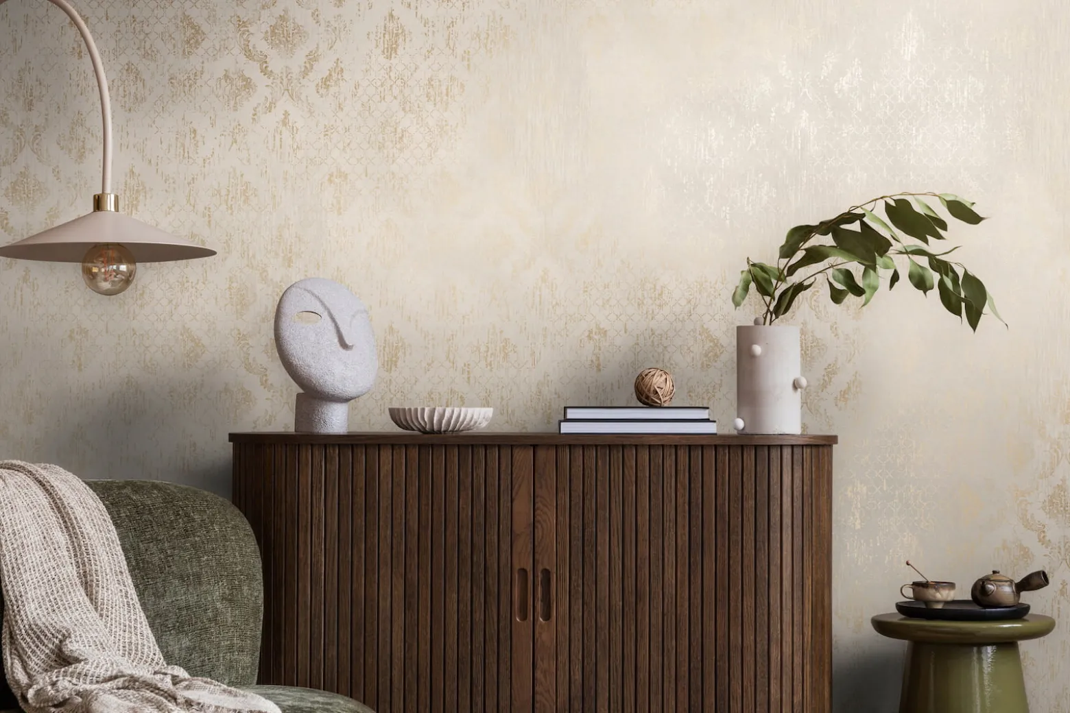 Vliestapete Barock Used-Look Creme Gold Metallic 78672-2