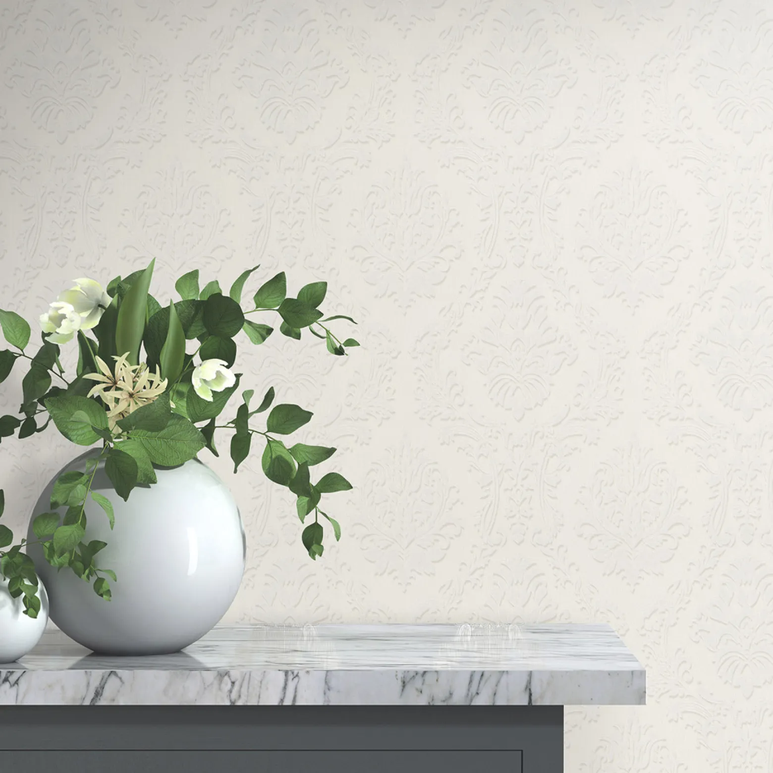Vliestapete BarockWeiß Creme Metallic 10288-14