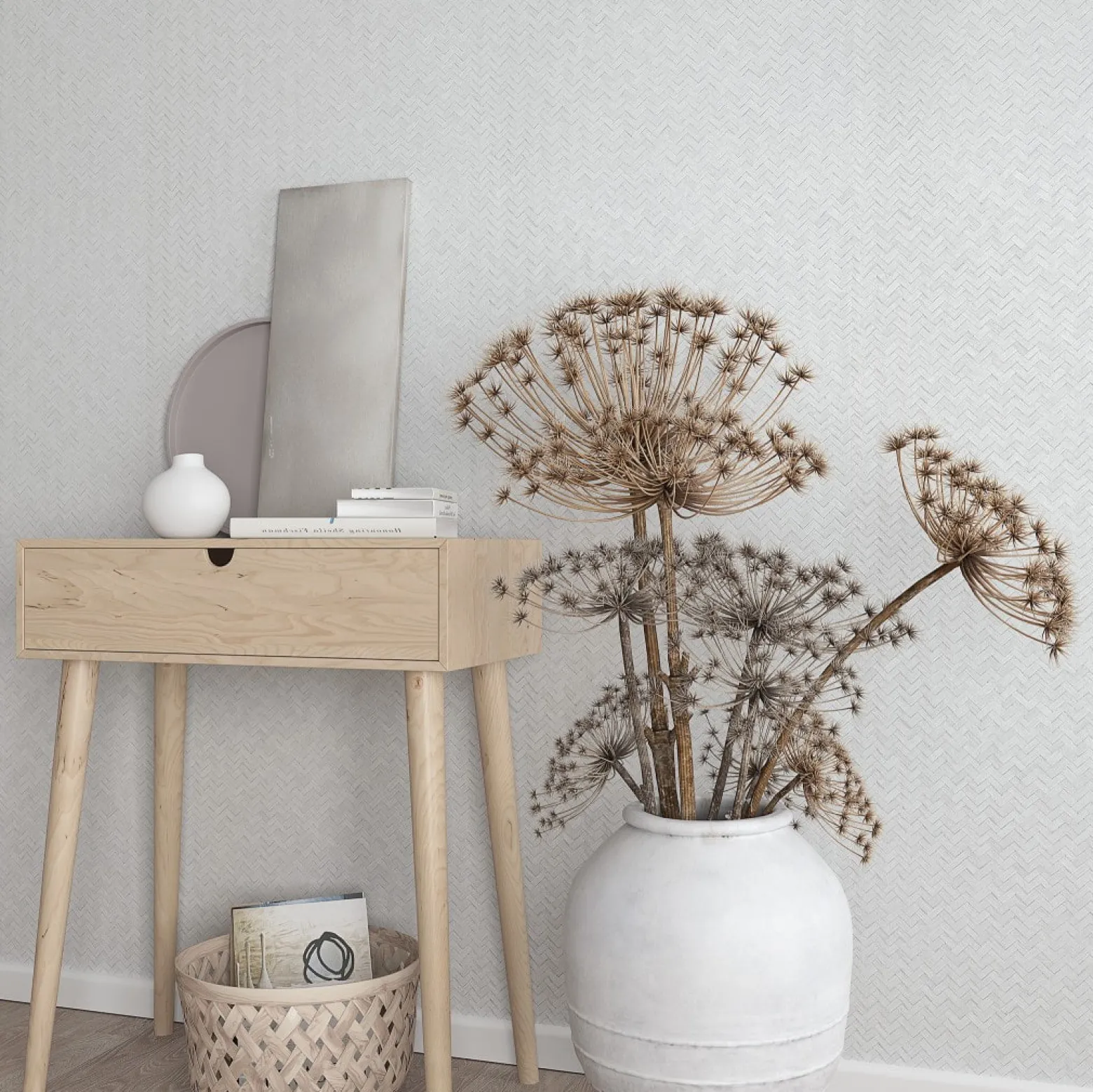 Vliestapete Bast Holz Rattan weiß-grau 33315