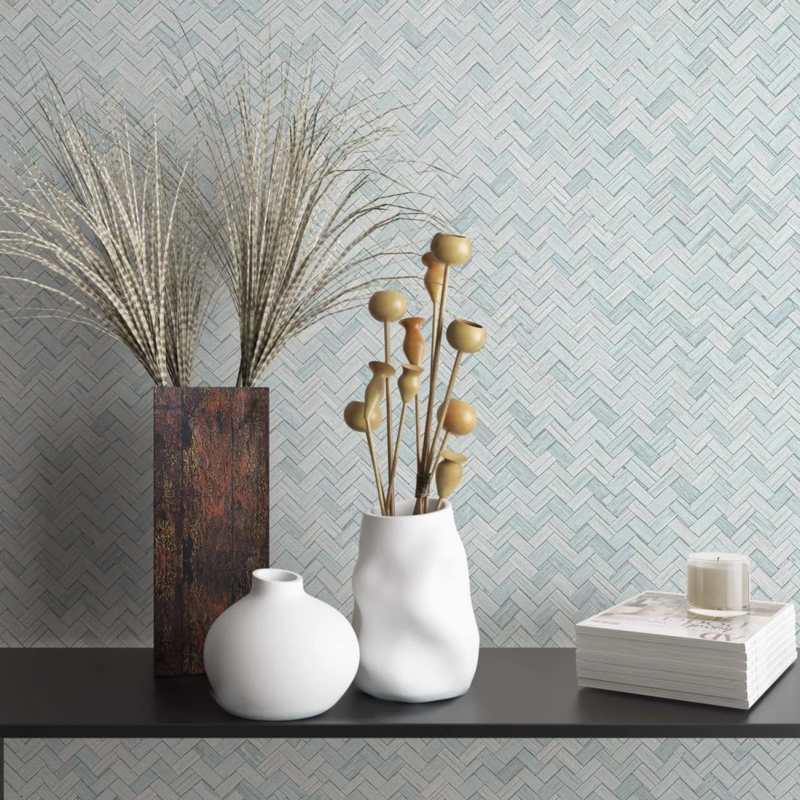 Vliestapete Bast Holz Rattan grau-blau 33312