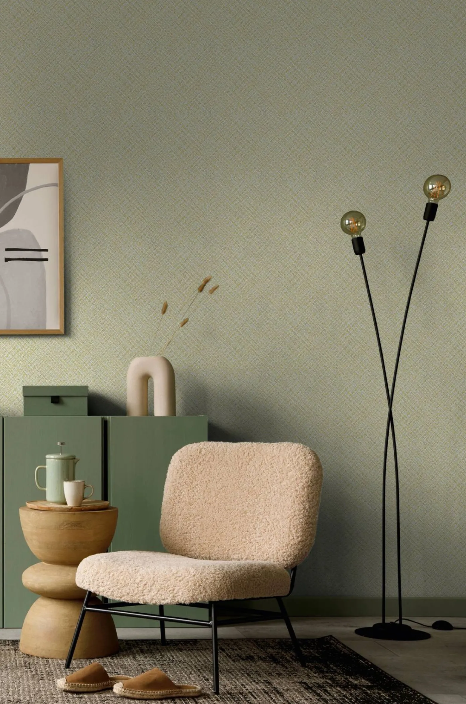 Vliestapete Bast Optik Holz Rattan Beige Creme 47481