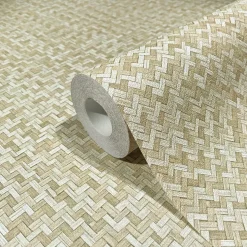 Vliestapete Bast Optik Holz Rattan Beige Creme 47481
