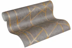 Vliestapete Beton Grafik dunkelgrau gold Glanz 36928-1
