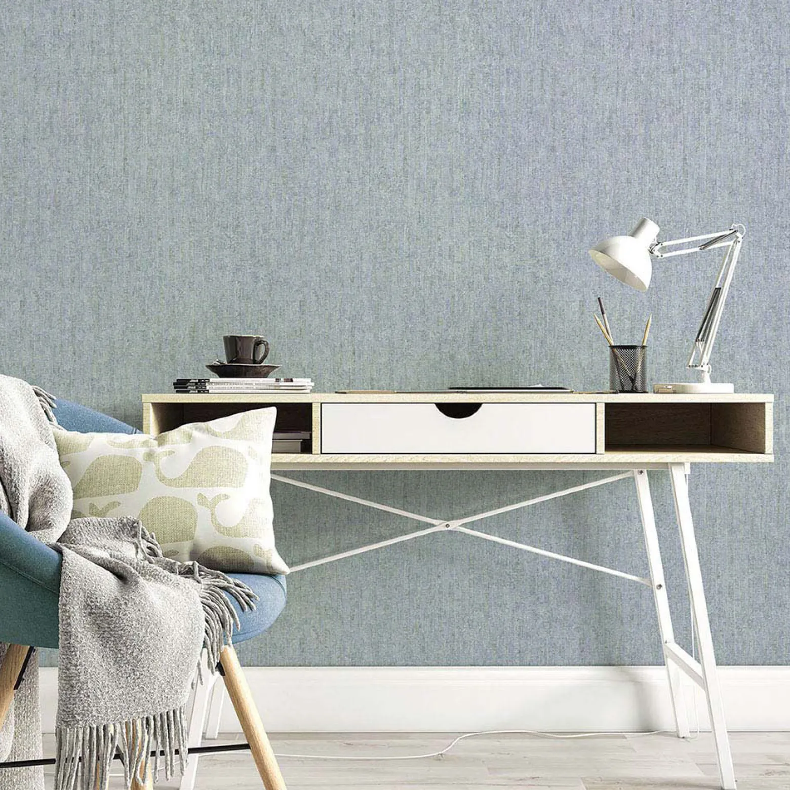 Vliestapete Beton Optik Blau Silber Metallic 10389-18