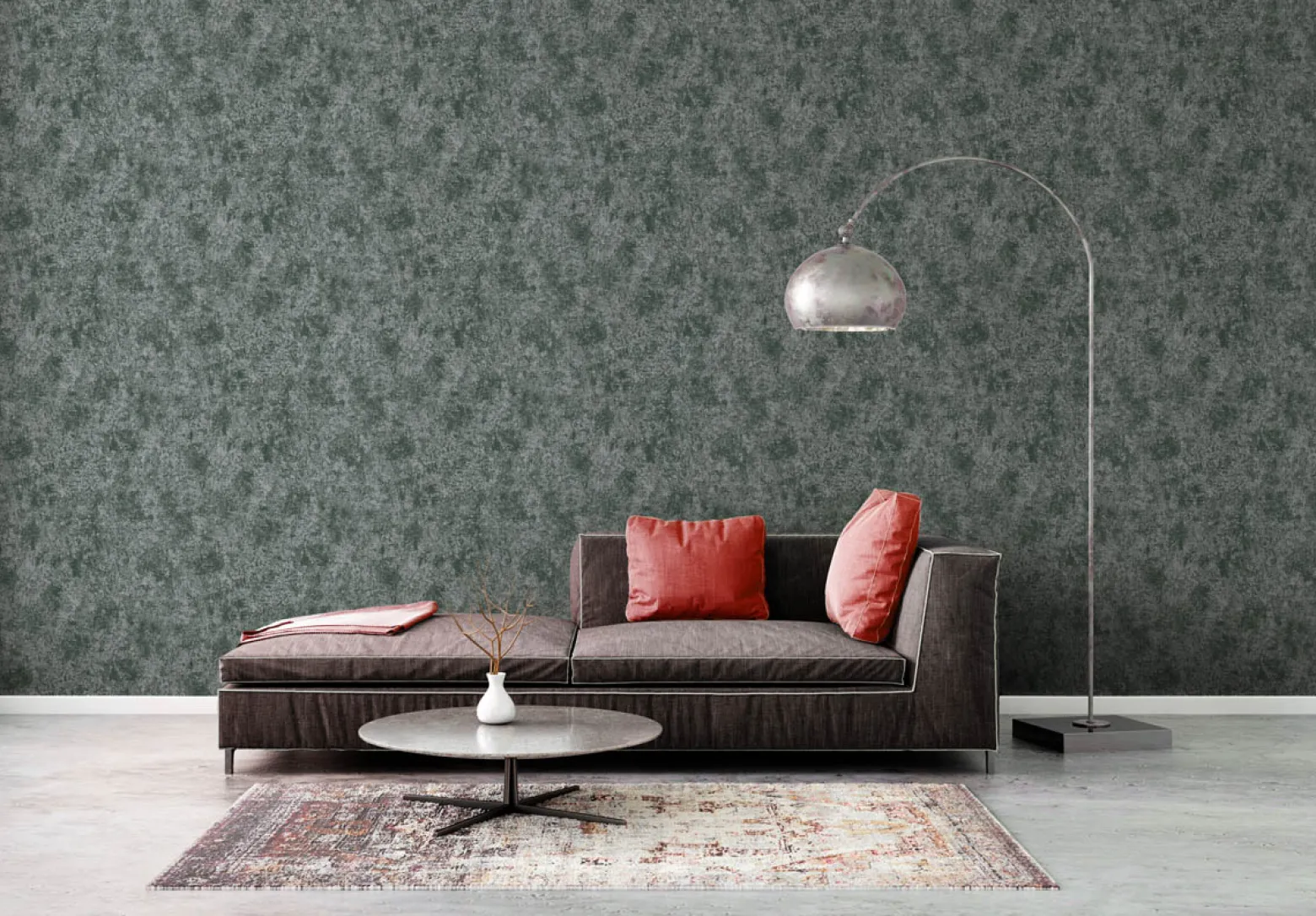 Vliestapete Beton Optik Grün Silber Metallic 38970-2