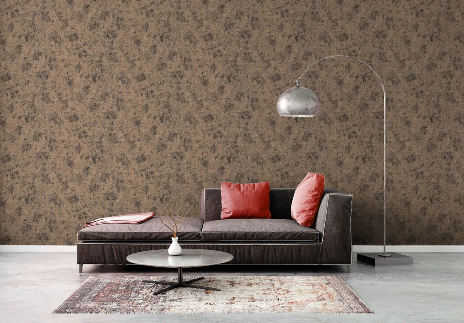 Vliestapete Beton Optik Schwarz Kupfer Metallic 38969-4