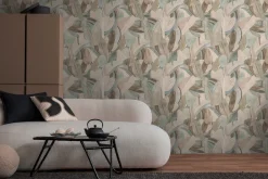 Vliestapete Blattmuster Abstrakt Blau Beige 78215-1