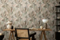 Vliestapete Blattmuster Abstrakt Blau Beige 78215-1