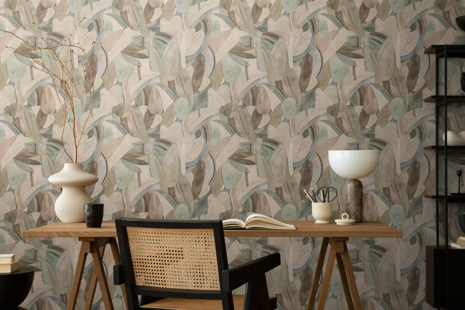 Vliestapete Blattmuster Abstrakt Blau Beige 78215-1