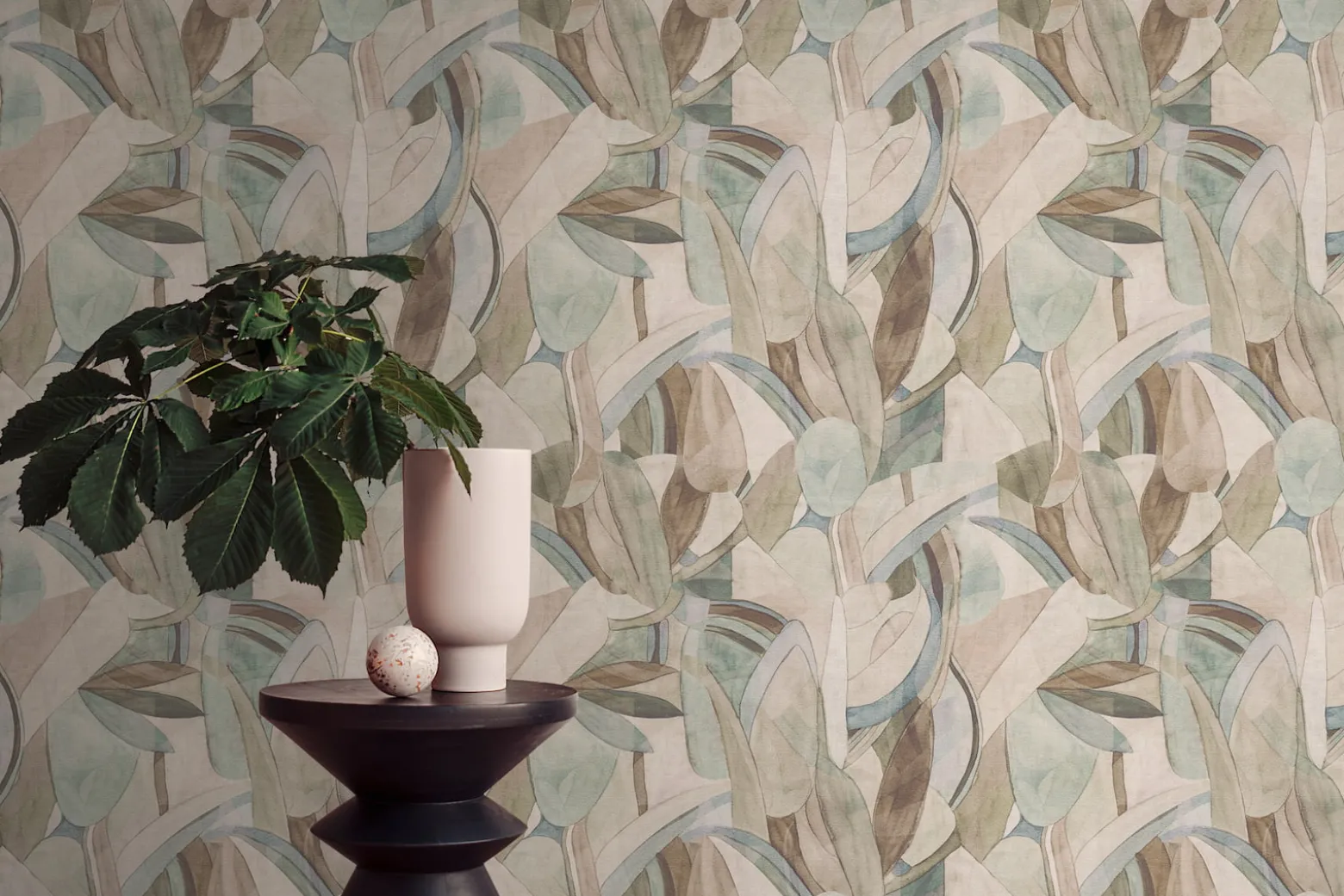 Vliestapete Blattmuster Abstrakt Blau Beige 78215-1