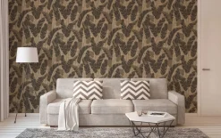 Vliestapete Blattmuster Beige Schwarz Gold Metallic 39502-4
