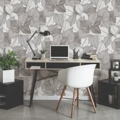 Vliestapete Blattmuster Creme Schwarz Glitzer 10381-10