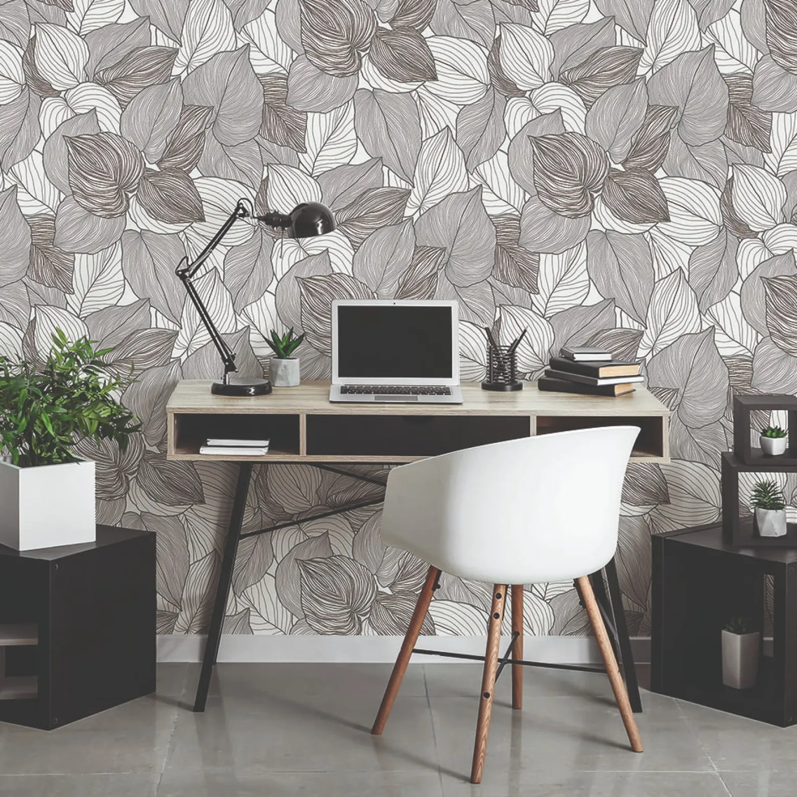Vliestapete Blattmuster Creme Schwarz Glitzer 10381-10