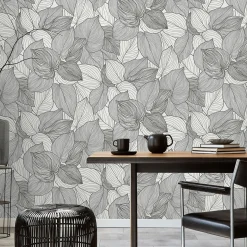 Vliestapete Blattmuster Creme Schwarz Glitzer 10381-10