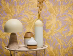 Vliestapete Blattmuster Dschungel Lila Beige 79063-3
