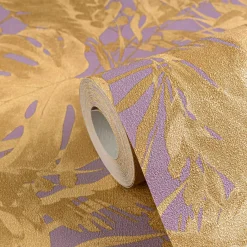 Vliestapete Blattmuster Dschungel Lila Beige 79063-3