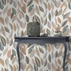 Vliestapete Blattmuster Grau Beige Grün 10431-07