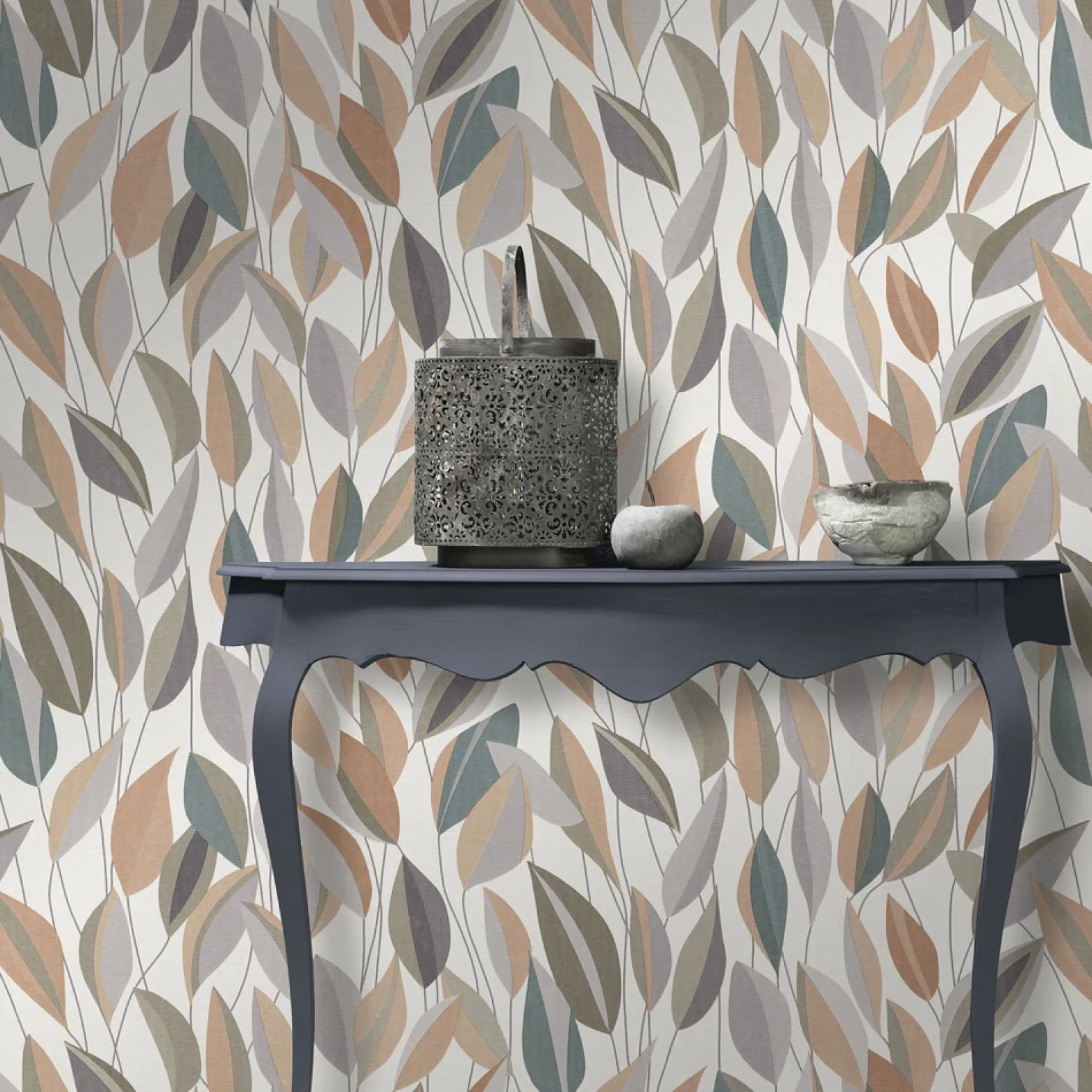 Vliestapete Blattmuster Grau Beige Grün 10431-07