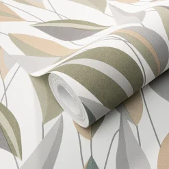 Vliestapete Blattmuster Grau Beige Grün 10431-07