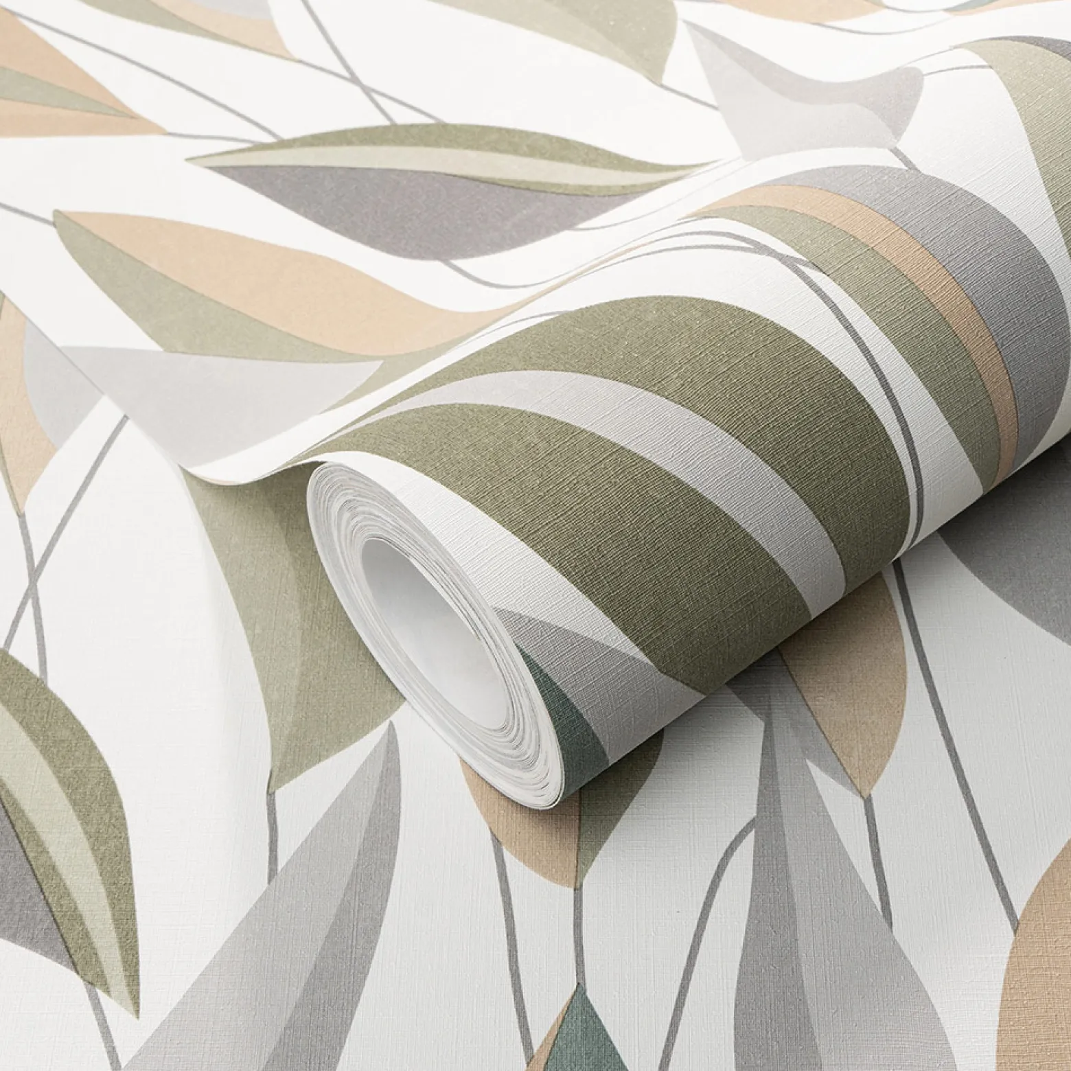 Vliestapete Blattmuster Grau Beige Grün 10431-07