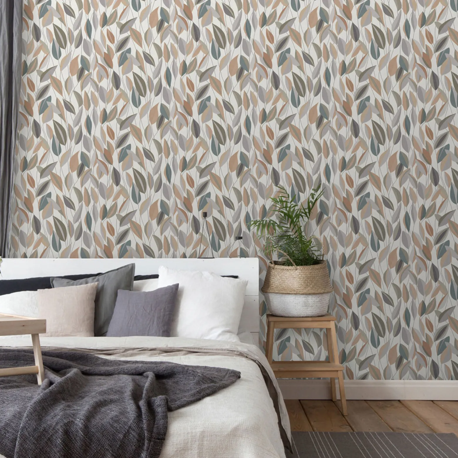 Vliestapete Blattmuster Grau Beige Grün 10431-07