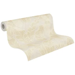 Vliestapete Blattmuster Grau Creme Gold Metallic 39502-5