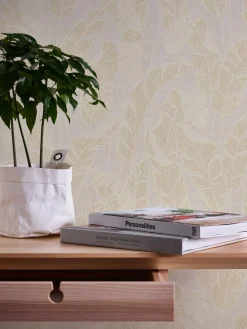 Vliestapete Blattmuster Grau Creme Gold Metallic 39502-5