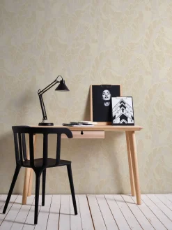 Vliestapete Blattmuster Grau Creme Gold Metallic 39502-5