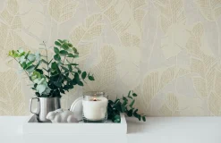 Vliestapete Blattmuster Grau Creme Gold Metallic 39502-5
