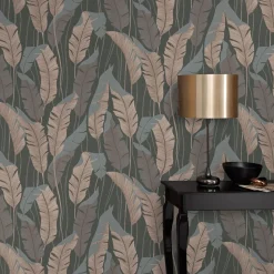 Vliestapete Blattmuster Grau Creme Metallic 10344-47
