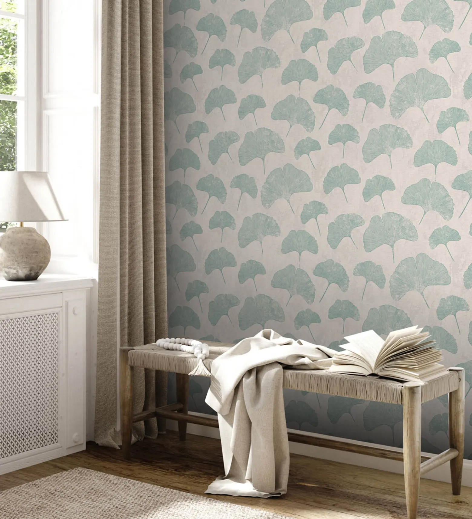 Vliestapete Blattmuster Struktur Beige Grün 38966-3