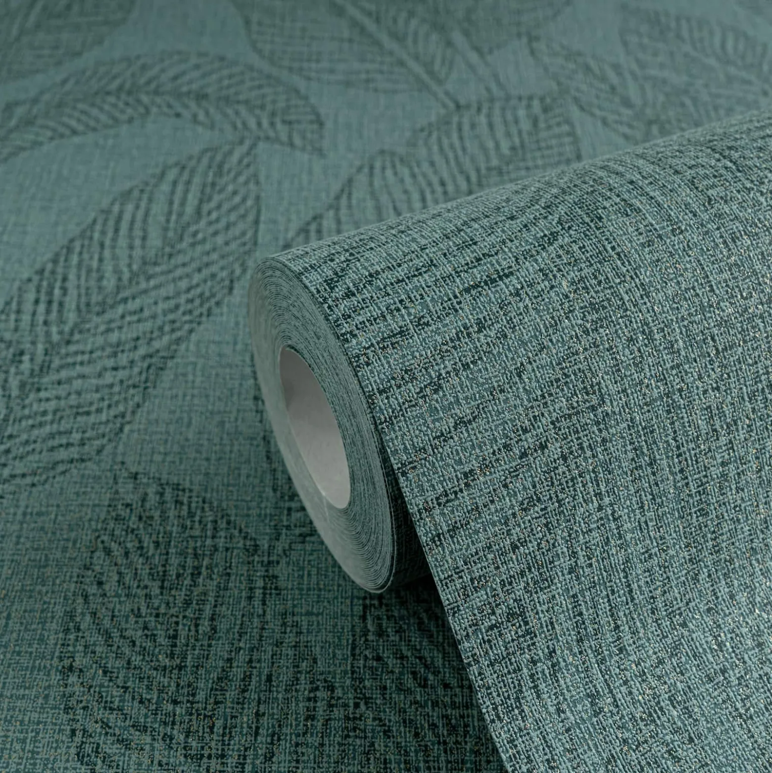Vliestapete Blattmuster Tropen Petrol Metallic 79064-4