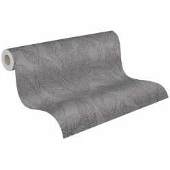 Vliestapete Blattmuster Tropen Grau Metallic 79064-5