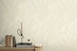 Vliestapete Blattmuster Tropen Creme Grün 79064-1