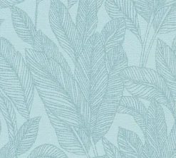 Vliestapete Blattmuster Tropen Blau Metallic 79064-3