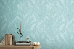 Vliestapete Blattmuster Tropen Blau Metallic 79064-3