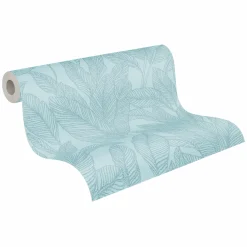 Vliestapete Blattmuster Tropen Blau Metallic 79064-3