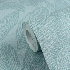 Vliestapete Blattmuster Tropen Blau Metallic 79064-3