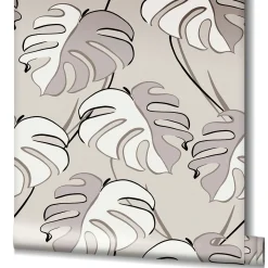 Vliestapete Blattmuster Tropisch Grau Beige Braun 81606