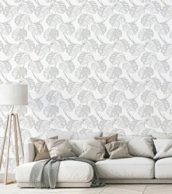 Vliestapete Blattmuster Tropisch Creme Grau 81604