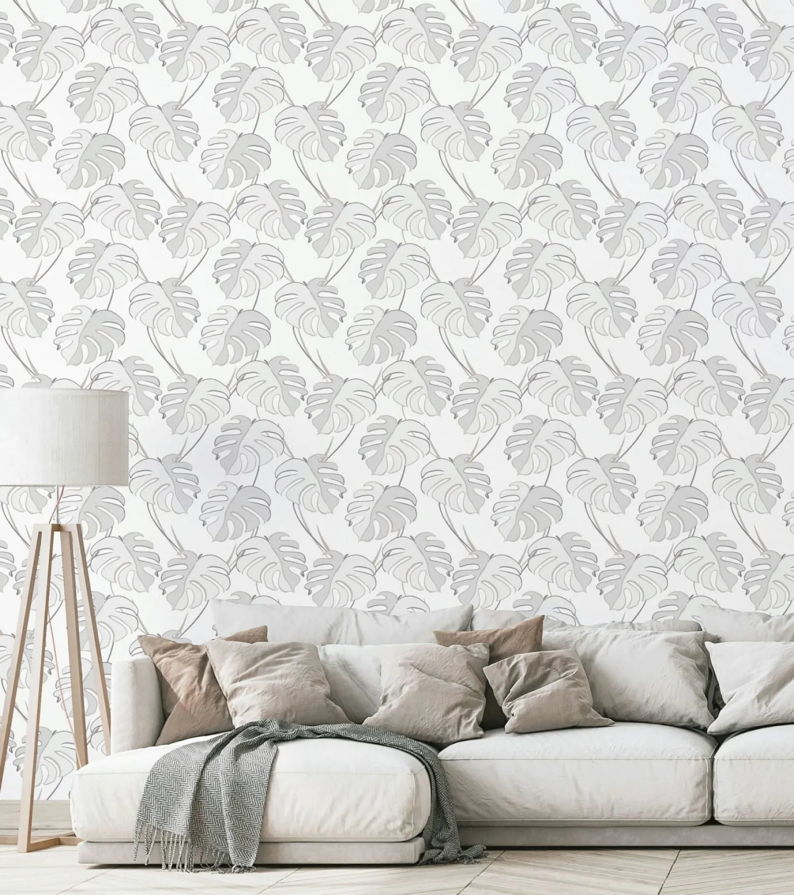 Vliestapete Blattmuster Tropisch Creme Grau 81604
