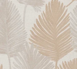 Vliestapete Blattmuster Tropen Grau Beige Glanz 78673-1