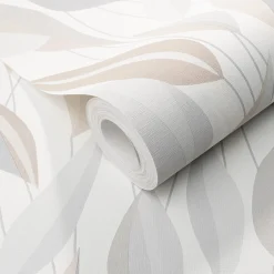 Vliestapete Blattmuster Weiß Grau Beige 10431-31