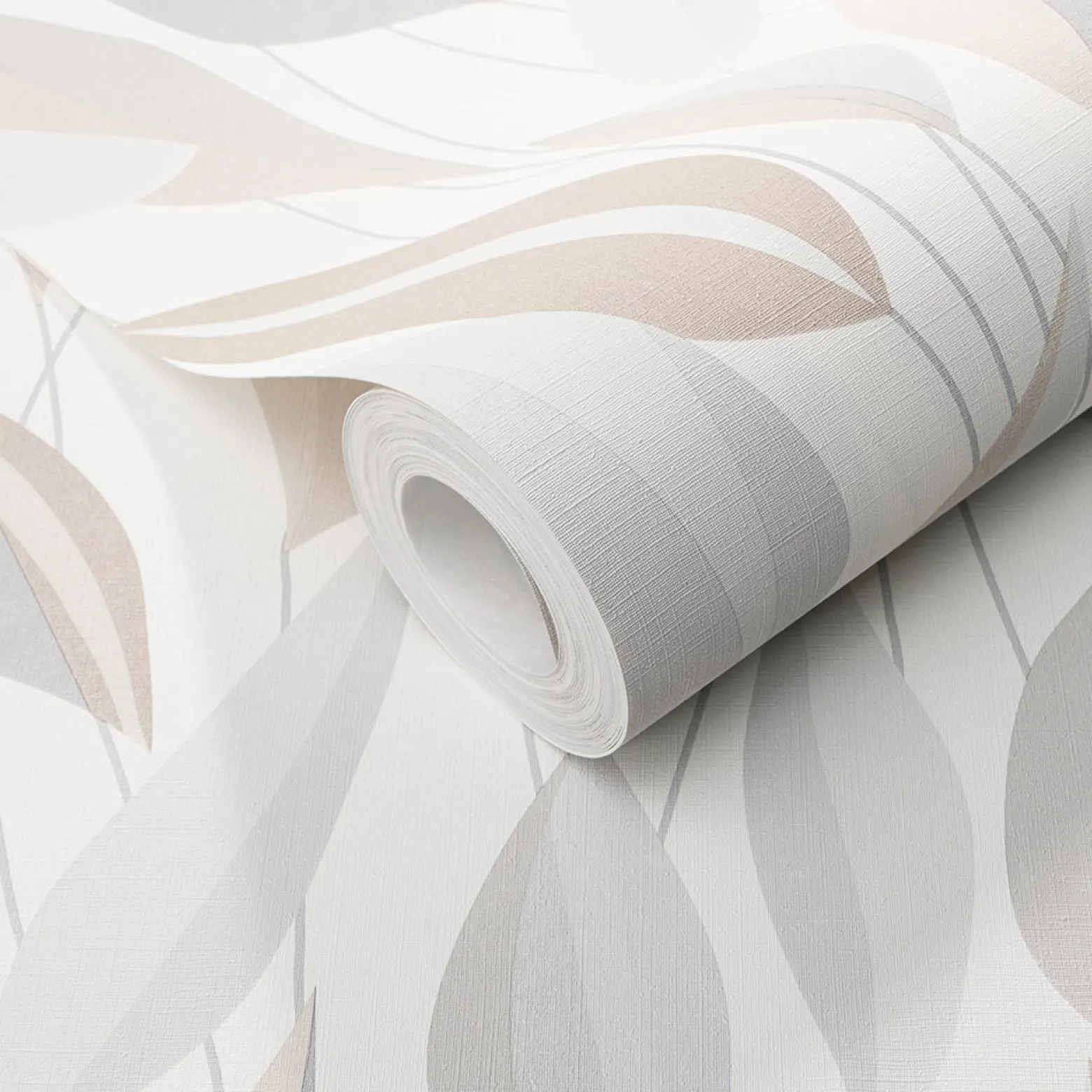 Vliestapete Blattmuster Weiß Grau Beige 10431-31