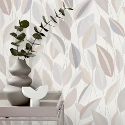 Vliestapete Blattmuster Weiß Grau Beige 10431-31