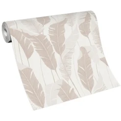Vliestapete Blattmuster Weiß Creme Metallic 10344-02