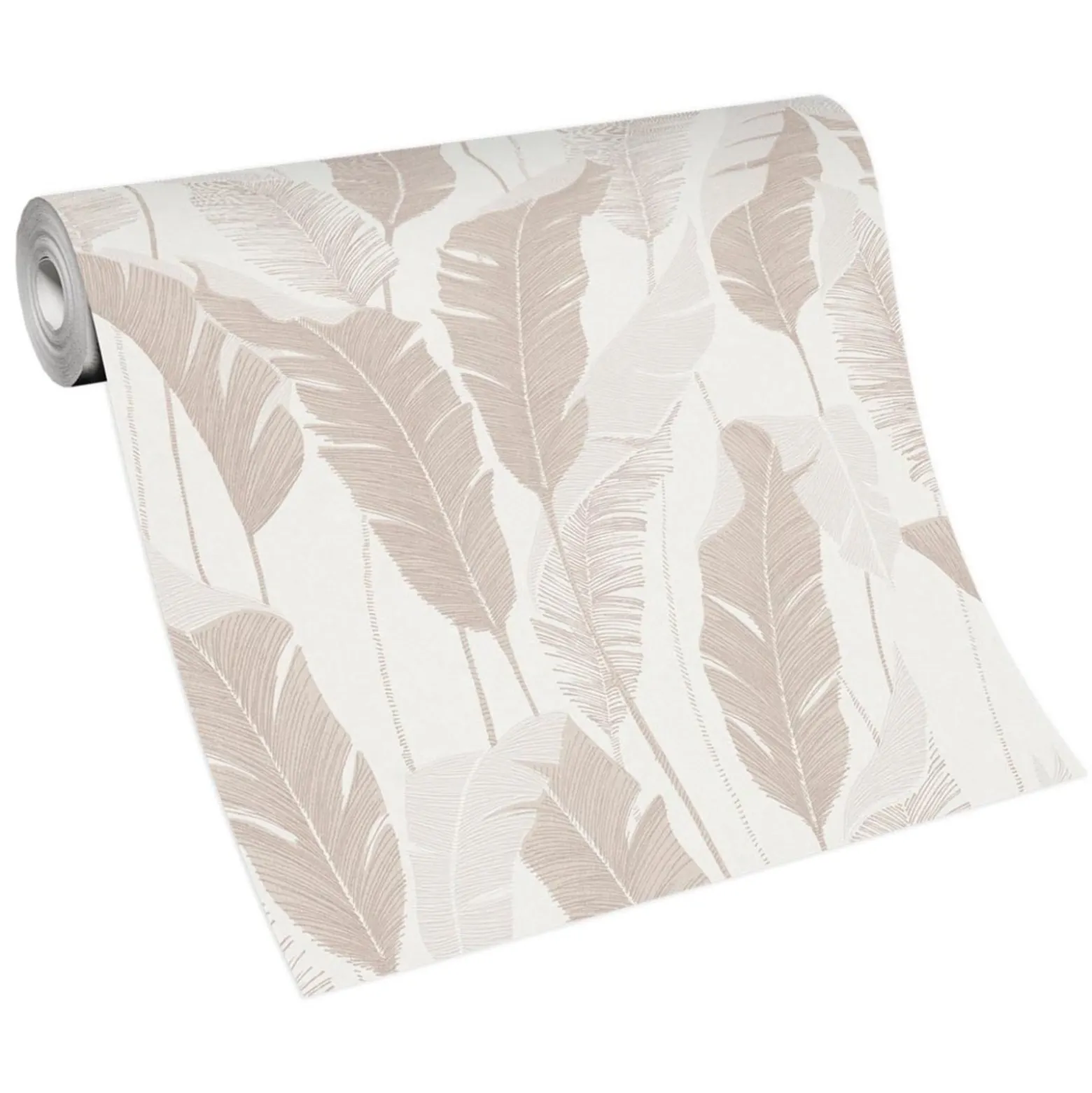 Vliestapete Blattmuster Weiß Creme Metallic 10344-02