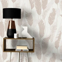 Vliestapete Blattmuster Weiß Creme Metallic 10344-02